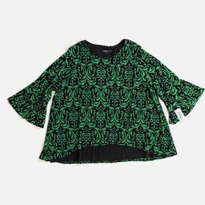 Calessa Nwt Green & Black Mesh Knit Abstract Scoop Neck 3/4 Sleeve Tunic Top 3X